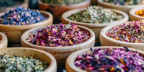 Capturing the essence of dried flowers and herbs for infusions and decoctions. Concept Dried Flowers, Herbal Infusions, Decoctions, Botanical Photography