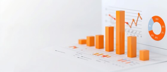A detailed depiction of market research tools with survey results and demographic charts, isolated with room for text on a clean background