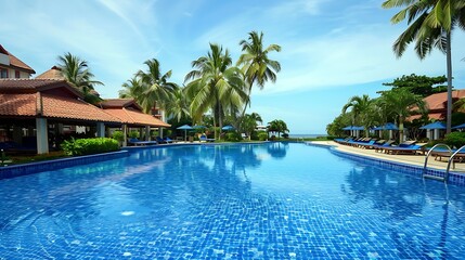 Swimming pool at the comfortable resort near beach