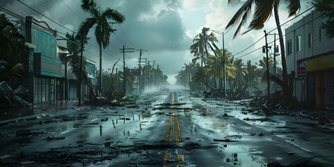 Hurricane causes widespread destruction and chaos bringing havoc and turmoil. Concept Natural disasters, hurricanes, destruction, chaos, havoc, turmoil