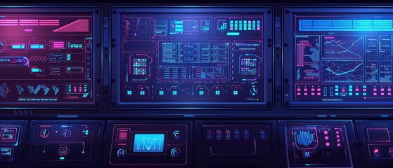 Obraz premium A detailed illustration of energy management systems with smart grids and digital dashboards, perfect for a tech banner with ample copy space