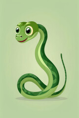 Fototapeta premium Cartoon character funny green snake on pastel green background.