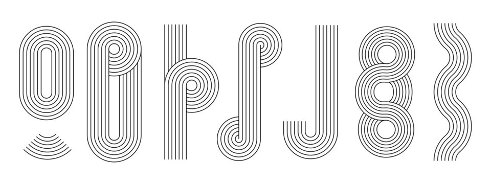 Black outline rainbows boho style in different shapes collection. PNG Set of line arch line abstract shape