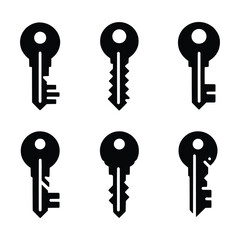 Different modern and antique key silhouettes flat vector illustration isolated on white background
