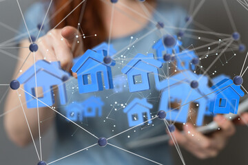 home data. Digital cyberspace with particles and Digital data network connections concept.