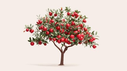 A vibrant depiction of a pomegranate tree with its red fruit and flowers, isolated on a clean white background