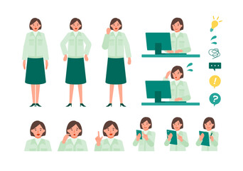 Working Woman. Concept for Problem Solving. Woman cartoon character head collection set. People face profiles avatars and icons. Close up image of Problem Solving Woman.