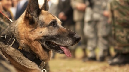 Fototapeta premium Military working dog being honored at military ceremony, military working dog, recognition and valor