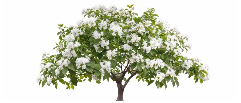 A vibrant depiction of a silverbell tree with delicate white flowers, perfect for a botanical theme isolated on a white backdrop