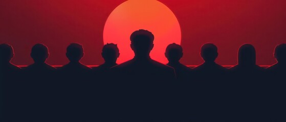 Fototapeta premium A vibrant depiction of a jury with silhouettes of jurors and a courtroom setting, isolated with ample room for text on a clean backdrop