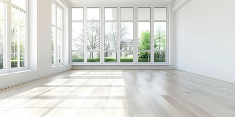 Fototapeta premium Rooms renovated with large windows and heating systems installed before and after. Concept Room Renovation, Large Windows, Heating Systems, Before and After Transformation