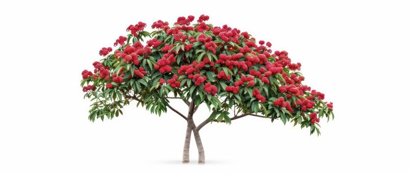 A vibrant depiction of a sumac tree with its bright red seed clusters, isolated on a clean white background
