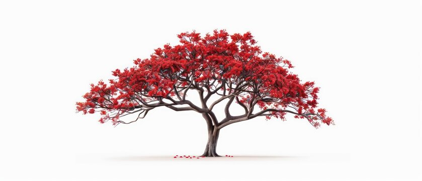 A vibrant depiction of a sumac tree with its bright red seed clusters, isolated on a clean white background