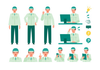 Working man. Concept for Problem Solving. Man cartoon character head collection set. People face profiles avatars and icons. Close up image of Problem Solving man.