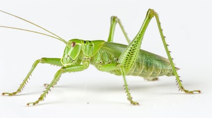 Fototapeta premium A close-up of a green grasshopper sitting on a white surface