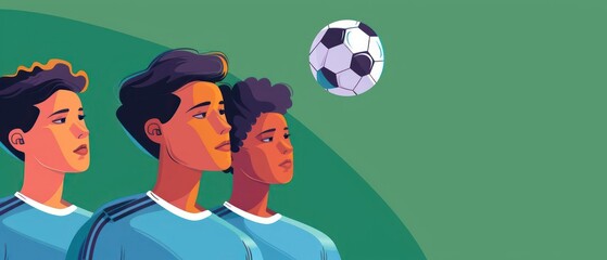 A vibrant illustration of a youth academy training session with digital coaching aids, ideal for a soccer banner with space for copy