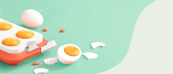 A vibrant illustration of an egg slicer making precise cuts, ideal for a kitchen tools banner with ample copy space