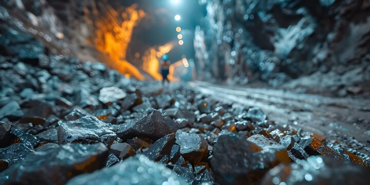Deep mine contains large uranium ore samples. Concept Uranium Mining, Ore Samples, Underground Exploration, Geology, Radioactive Materials
