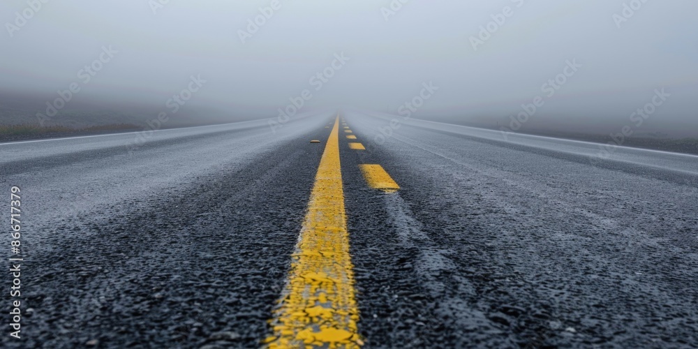 Poster a long highway with a yellow line on the side, suitable for transportation and infrastructure scenes
