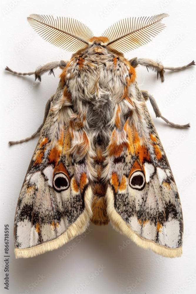 Poster A close-up view of a moth sitting on a white surface, its delicate features and markings visible