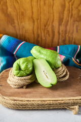 Fresh chayote, Sechium edule, ingredient for asian and mexican cuisine