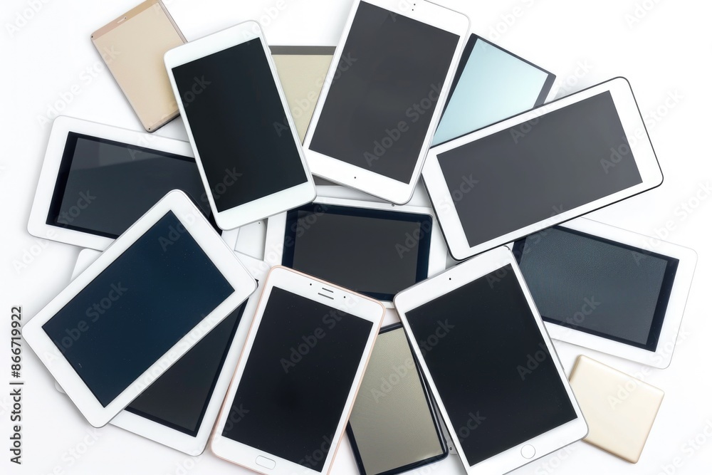 Poster a pile of cell phones stacked on top of each other, suitable for concepts about technology and moder