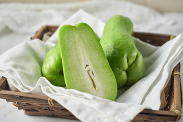 Sliced Green Chayote Ready for Cooking