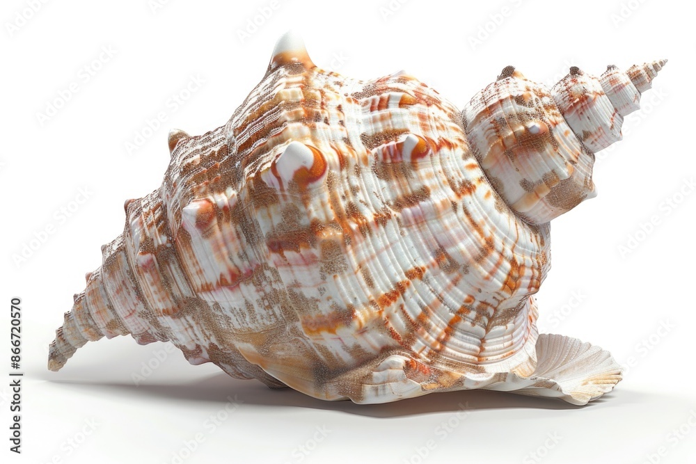 Poster a detailed view of a shell on a white surface, ideal for use in scientific or educational contexts