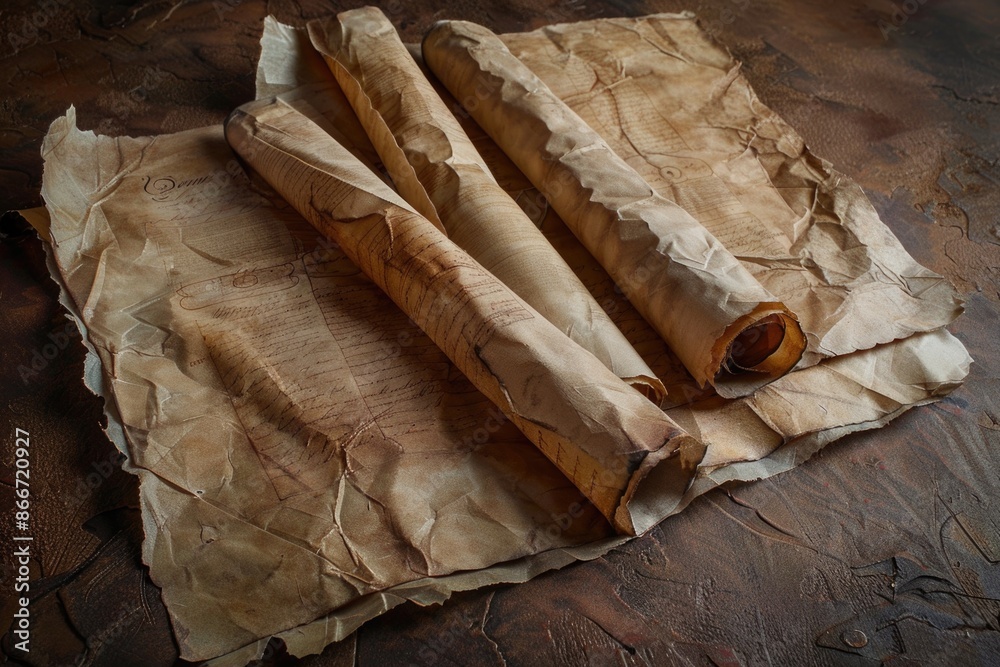 Poster two paper rolls sit on a wooden table, ready for use or display