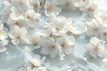 Fototapeta premium A bouquet of white flowers floats peacefully on the surface of calm water