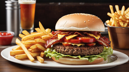 hamburger and french fries
