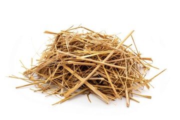 Fototapeta premium A pile of dry hay sitting on a clean white surface, suitable for agricultural or rustic themed projects
