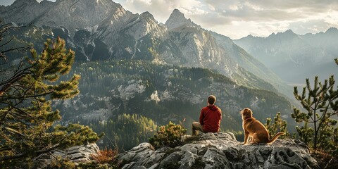 man walking his dog outdoors on a nature hiking trail