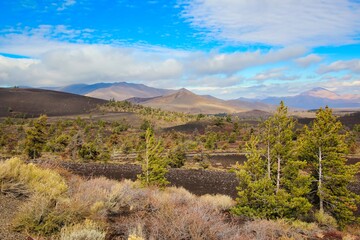 View of the Pioneer Mountain Range from Craters of the Moon National Monument and Preserve in Idaho.
