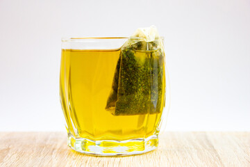 Green flavored tea bags. Hot green tea. Make tea.