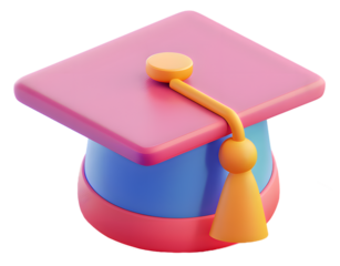3D icon of a cute bachelor's hat. Back to school and study concept. Isolated on transparent background for education platforms, courses promo design, kids stationery, mobile app, web UI. AI generated