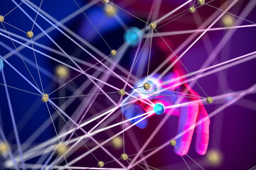 Global network. Blockchain. 3D illustration. Neural networks and artificial intelligence. Abstract