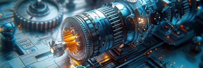 mechanical engineering concept with schematics and machinery