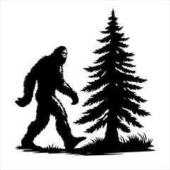 Fototapeta premium Bigfoot silhouette vector. Bigfoot silhouette isolated on a white background. Bigfoot silhouette t-shirt design Vector illustration.
