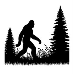Bigfoot silhouette vector. Bigfoot silhouette isolated on a white background. Bigfoot silhouette t-shirt design Vector illustration.