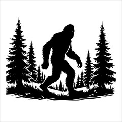 Fototapeta premium Bigfoot silhouette vector. Bigfoot silhouette isolated on a white background. Bigfoot silhouette t-shirt design Vector illustration.