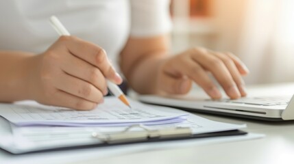 Fototapeta premium accountant working on desk, calculate finance report in office, professional accounting concept