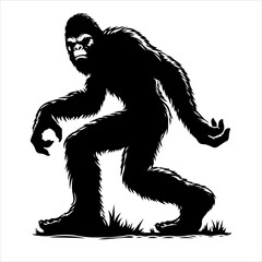 Fototapeta premium Bigfoot silhouette vector. Bigfoot silhouette isolated on a white background. Bigfoot silhouette t-shirt design Vector illustration.