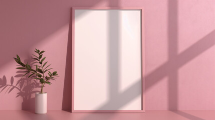 Maquete de moldura moderna contra uma parede rosa empoeirada romântica e moderna