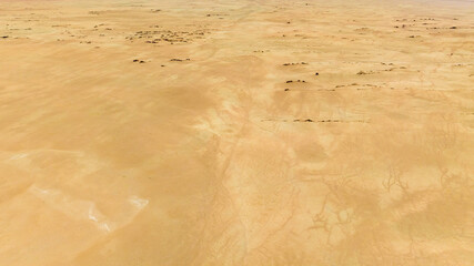 Atacama Desert in Chile. Aerial view. Route 27, road during a car trip. Salar de Loyoques.