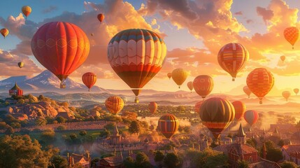 Naklejka premium Hot air balloons soaring at a colorful festival