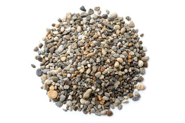 A single pile of gravel resting on a white surface, with clean lines and defined edges