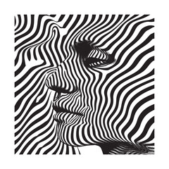 Obraz premium Halftone Art. Vector black and white illustration from 3d rendering of female face in circle halftone style isolated on black background.