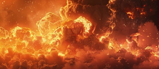 A massive, scorching detonation with glowing embers and intense fumes, set against a dark backdrop