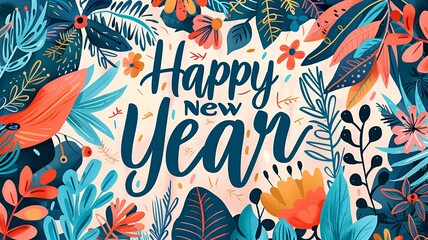 Naklejka premium Create a cheerful New Year's card layout featuring the phrase 